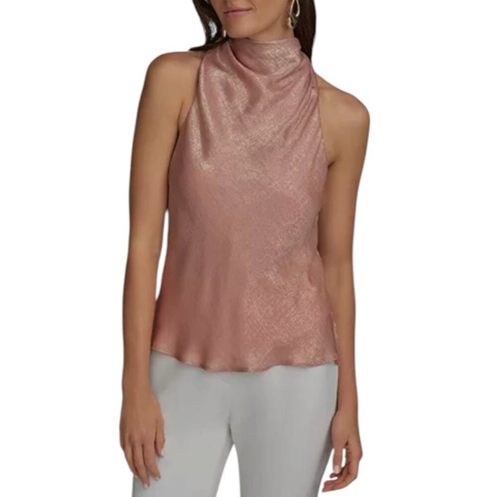 Donna Karan New York‎ NEW Large Womens Metallic Mock Neck Sleeveless Top